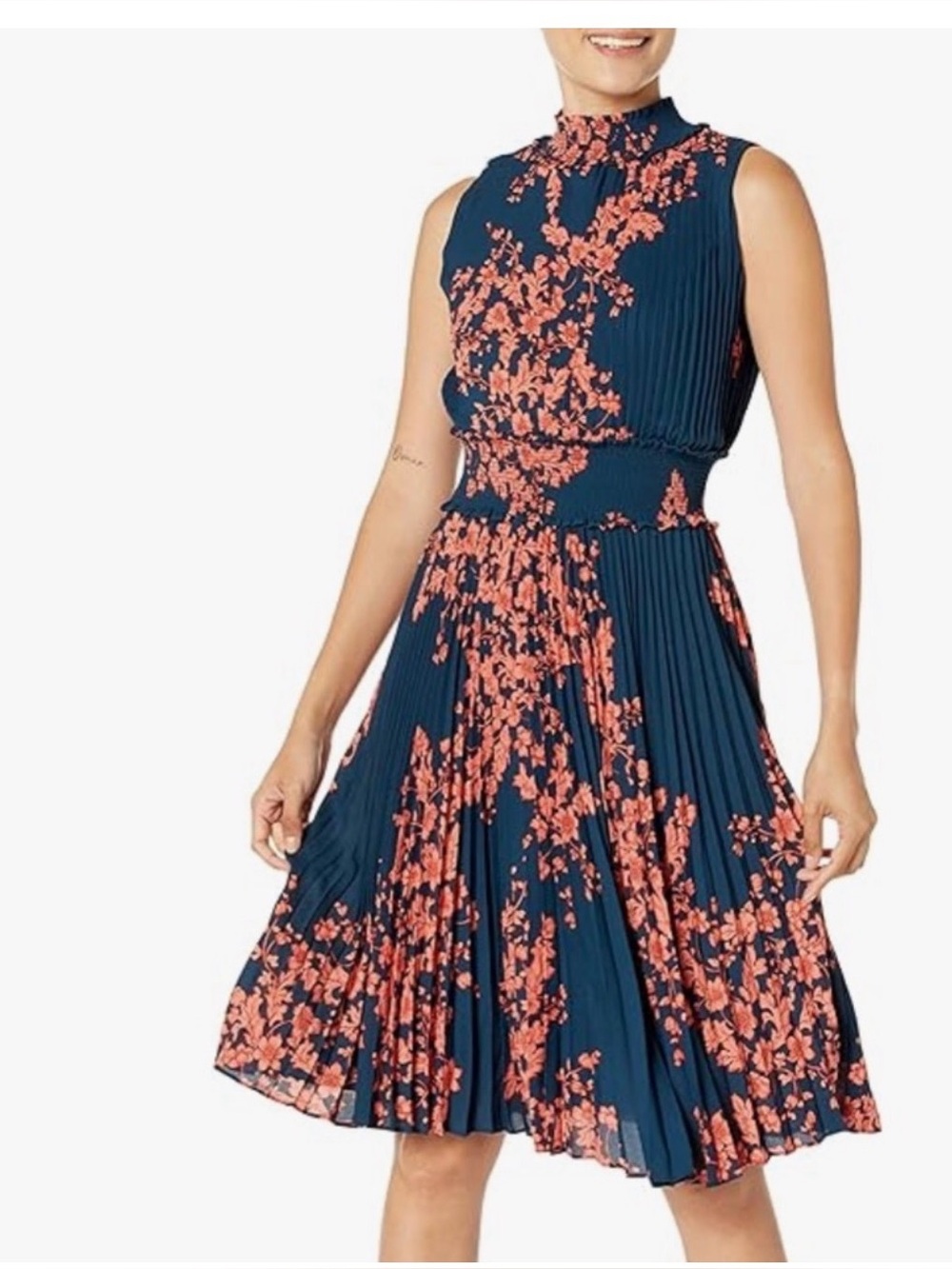 Nanette Lapore Smocked High Neck Pleated Dress